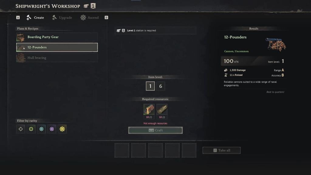 Windorse crafting menu