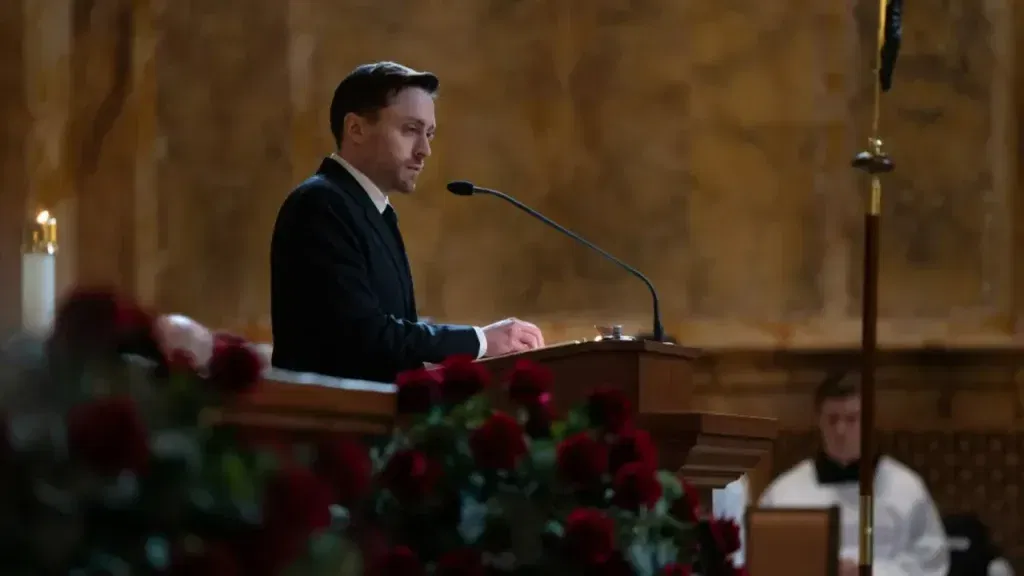 Kieran Culkin in a still from Succession Season 4