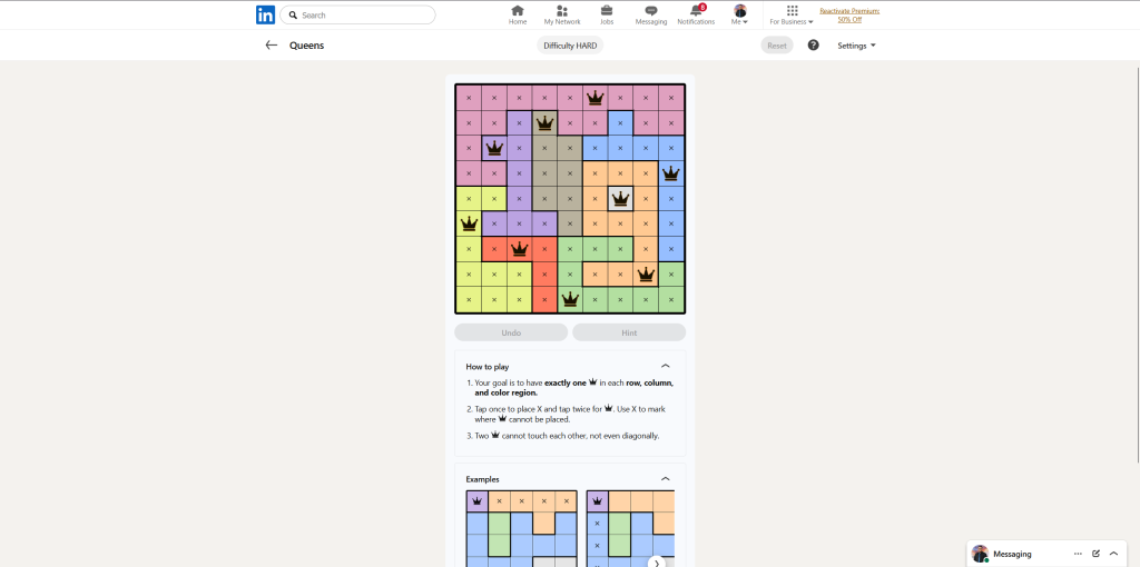 A screenshot of the daily LinkedIn Games puzzles.