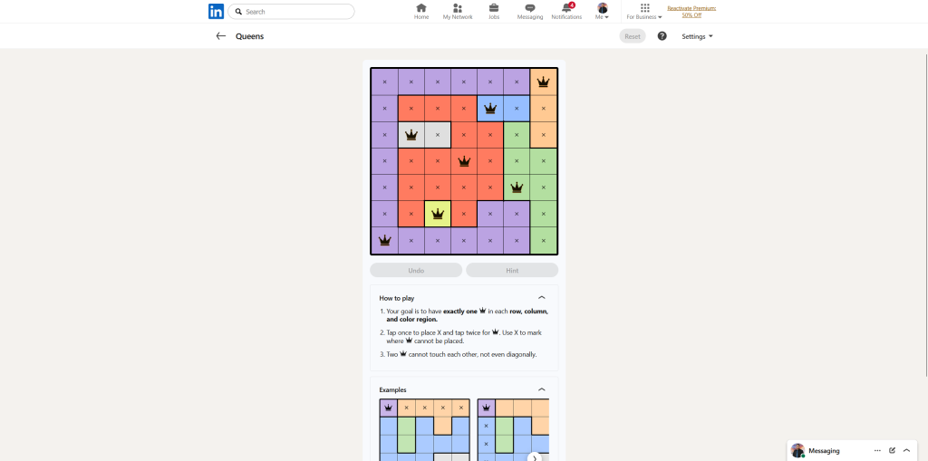 A screenshot of the daily LinkedIn Games puzzles.