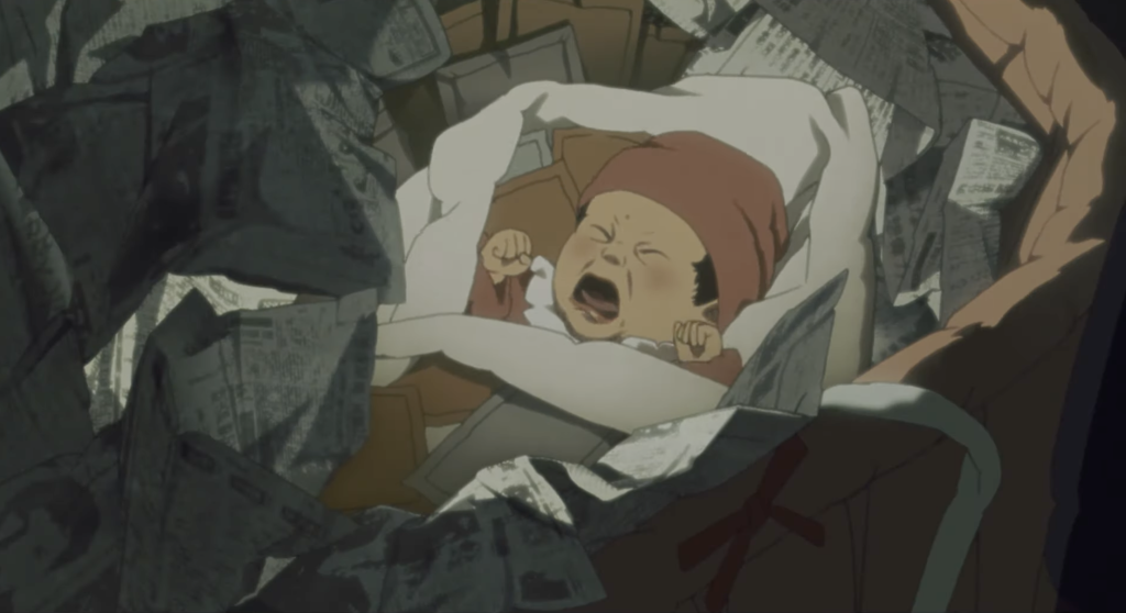 three homeless people find an abandoned newborn while searching through the garbage in tokyo godfathers