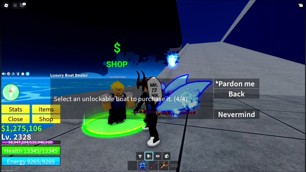 Interacting with Luxury Boat Dealers in Blox Fruits.