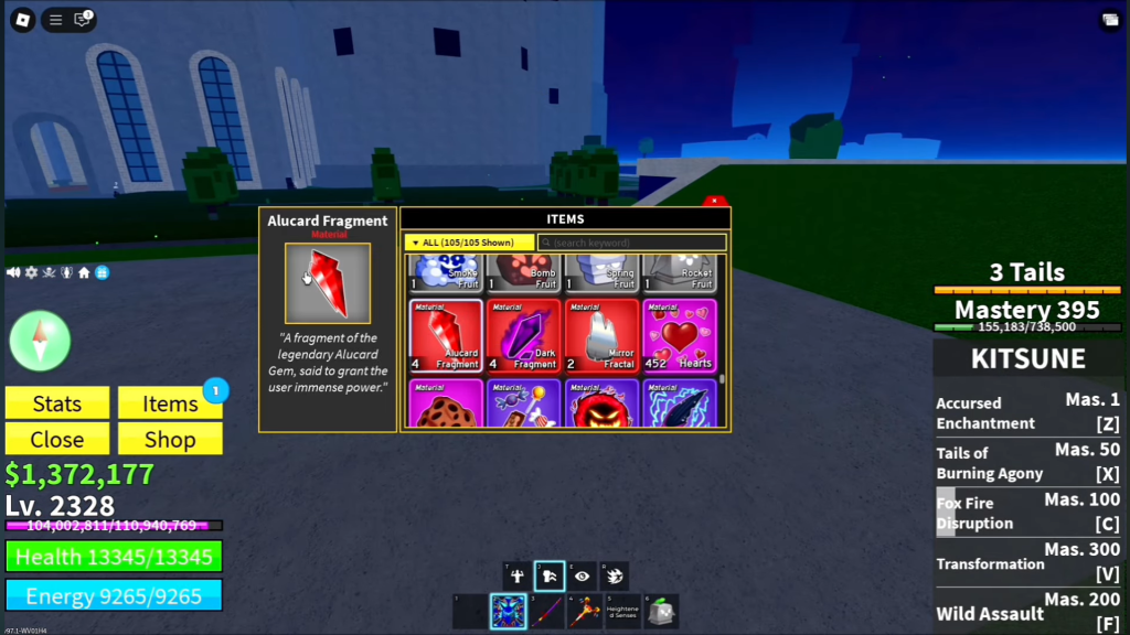 Obtaining 1 Alucard Fragment in Blox Fruits.