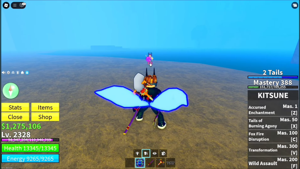 Defeating marked enemies in Blox Fruits.