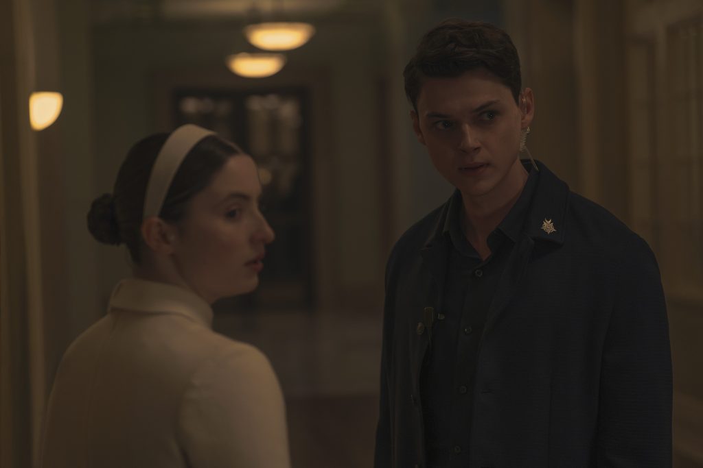 THE TESTAMENTS - “Ball” - At a debutante-style ball where Green girls are paraded before Commanders; the illusion of elegance begins to fray. Agnes discovers Garth’s status has changed. (Disney/Steve Wilkie)
LUCY HALLIDAY, BRAD ALEXANDER