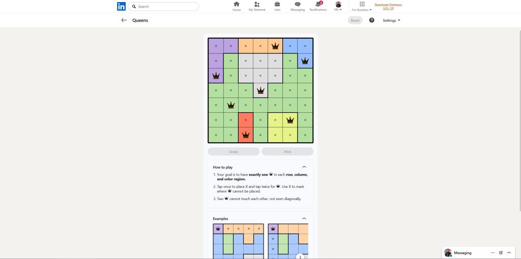 A screenshot of the daily LinkedIn Games puzzles.