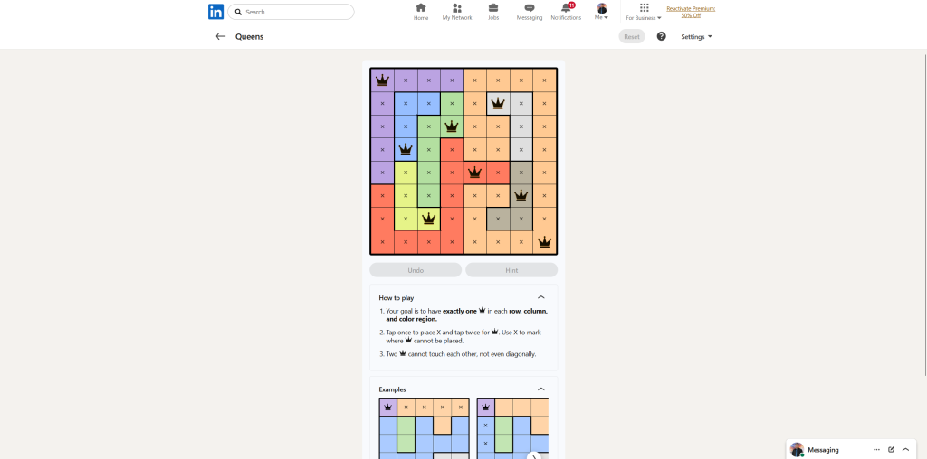 A screenshot of the daily LinkedIn Games puzzles.