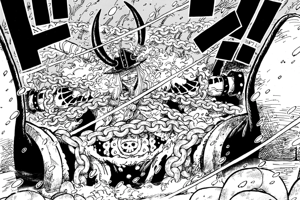 Loki is shown heavily restrained by chains in One Piece. 