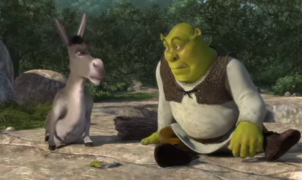 shrek and donkey looking confused in Shrek