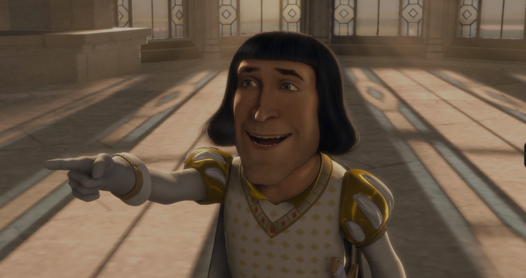 Lord Farquaad laughing at Shrek in Shrek