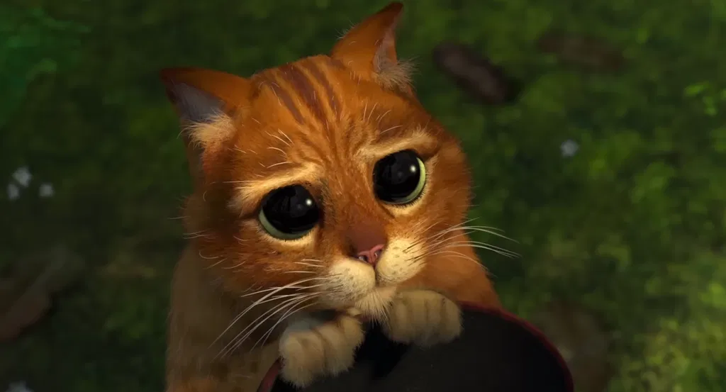 Puss in Boots making his cute meme worthy face in Shrek 2