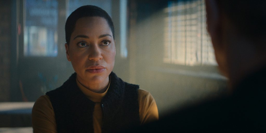 Cush Jumbo finishes an interrogation in CRIMINAL RECORD.