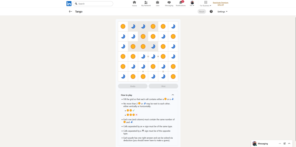 A screenshot of the daily LinkedIn Games puzzles.