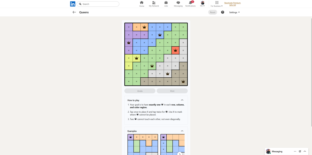 A screenshot of the daily LinkedIn Games puzzles.