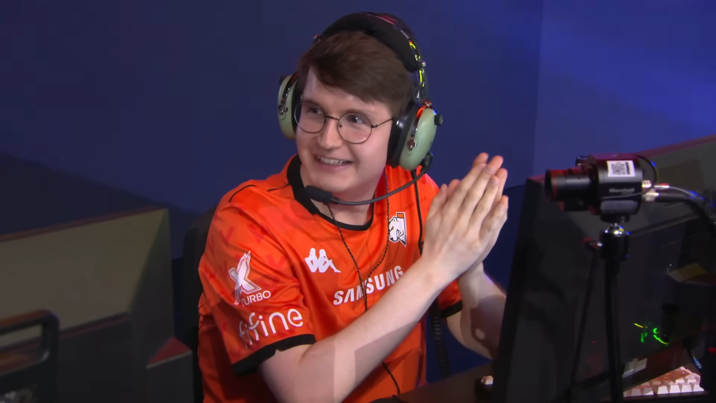 A close-up on Mikkel "Sypeh" Klein talking to a teammate off-camera at the Marvel Rivals Ignite 2025 Grand Finals.