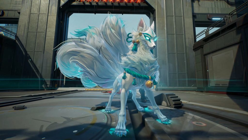 A gameplay screenshot of Marvel Rivals hero White Fox in her nine-tailed form.
