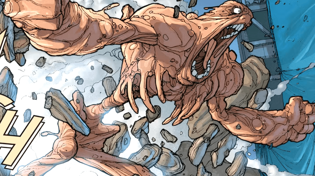 Todd Russell as Clayface wreaking havoc 