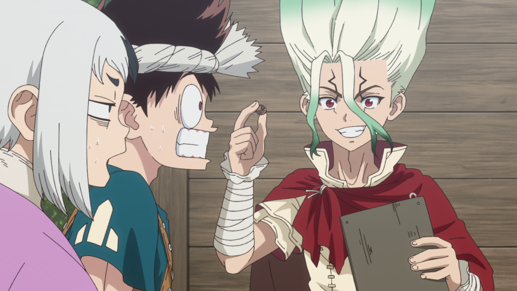 Senku showing how he is going to make a computer in dr. stone anime