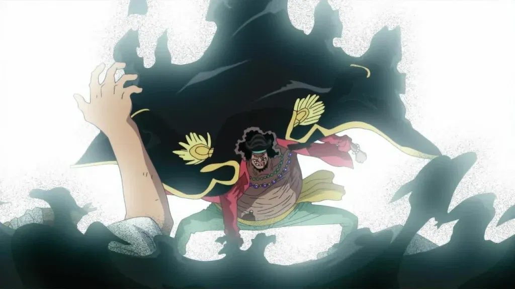 a still of blackbeard using black hole in the one piece anime