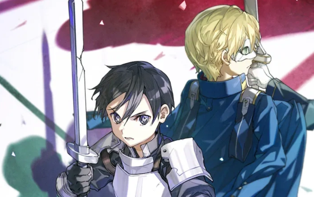 Kirito and Eolyne from the cover of volume 29 of sword art online light novel