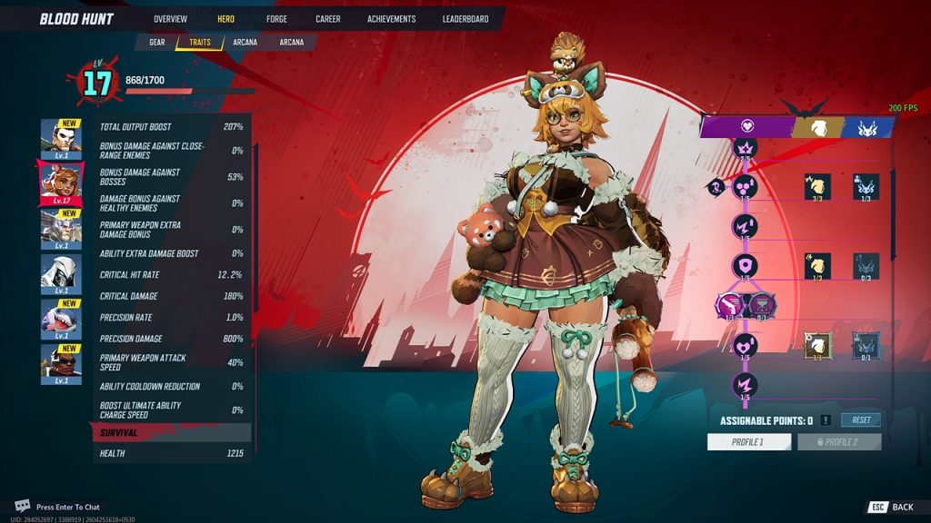 Marvel Rivals in-game screenshot showing the Traits menu for Squirrel Girl in the Blood Hunt mode.