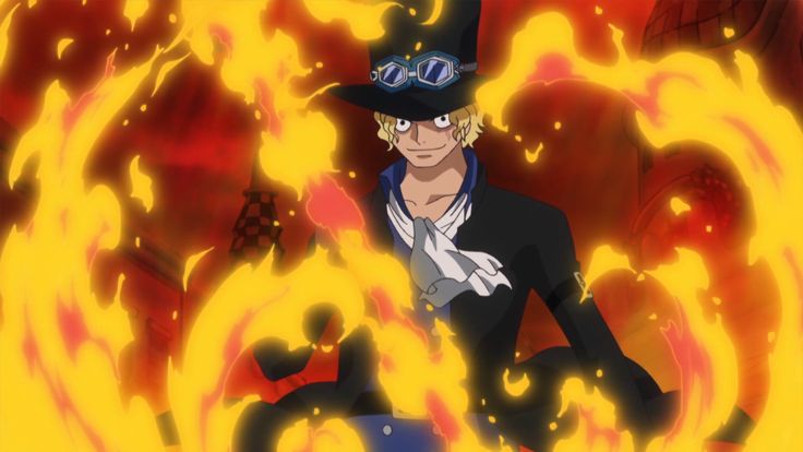Sabo from one piece is surrounded by flames