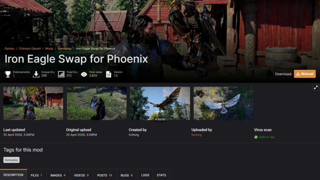 A look at the Crimson Desert Iron Eagle mod download page