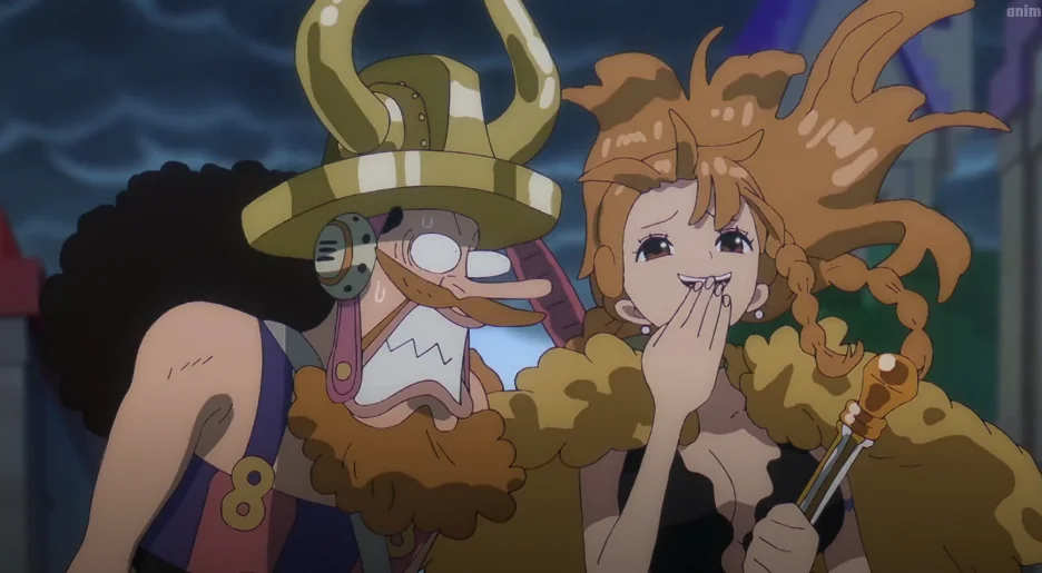 Nami laughing at the so called Sun God and Usopp is looking at her with a shocking reaction in One Piece Episode 1159. 