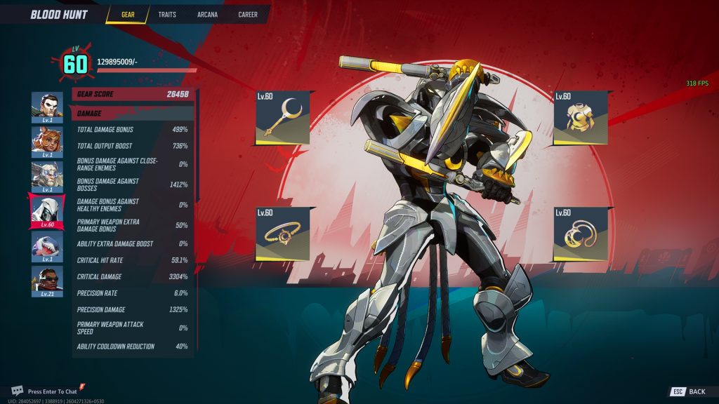 Marvel Rivals Blood Hunt mode screenshot showing the best Gear for Moon Knight.