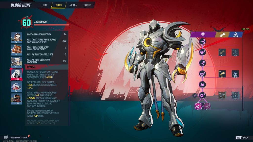 Marvel Rivals Blood Hunt mode screenshot showing the best Traits for Moon Knight.
