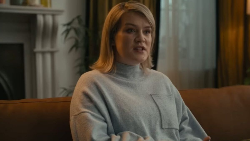 caroline muirhead talking to the camera