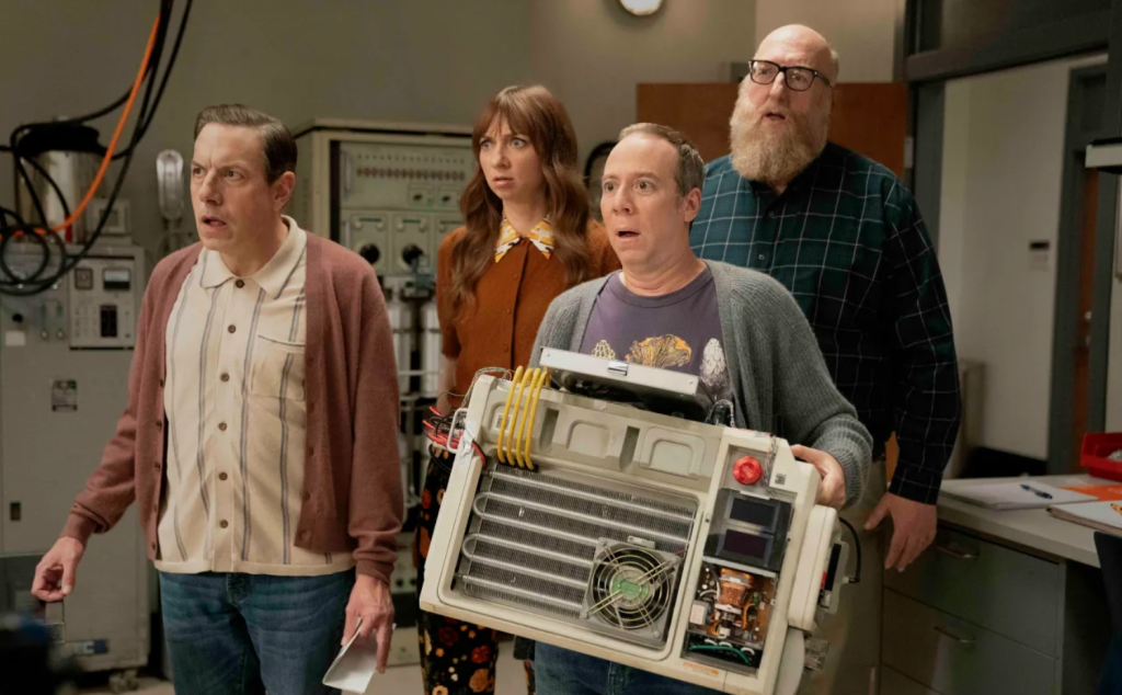 Lauren Lapkus, Kevin Sussman, John Ross Bowie and Brian Posehn in Stuart Fails to Save The Universe