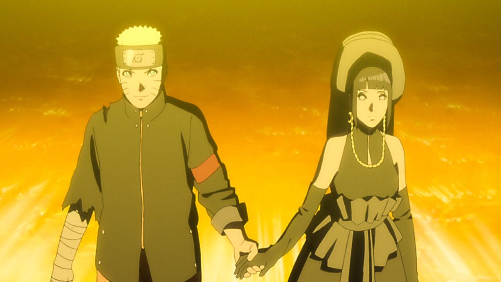 Naruto and Hinata holding hands in the Naruto the last anime movie