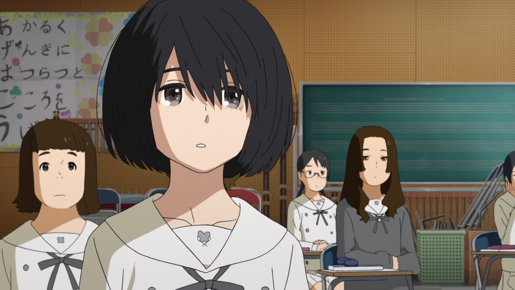 Jun Naruse sitting in the class in the anthem of the heart anime movie