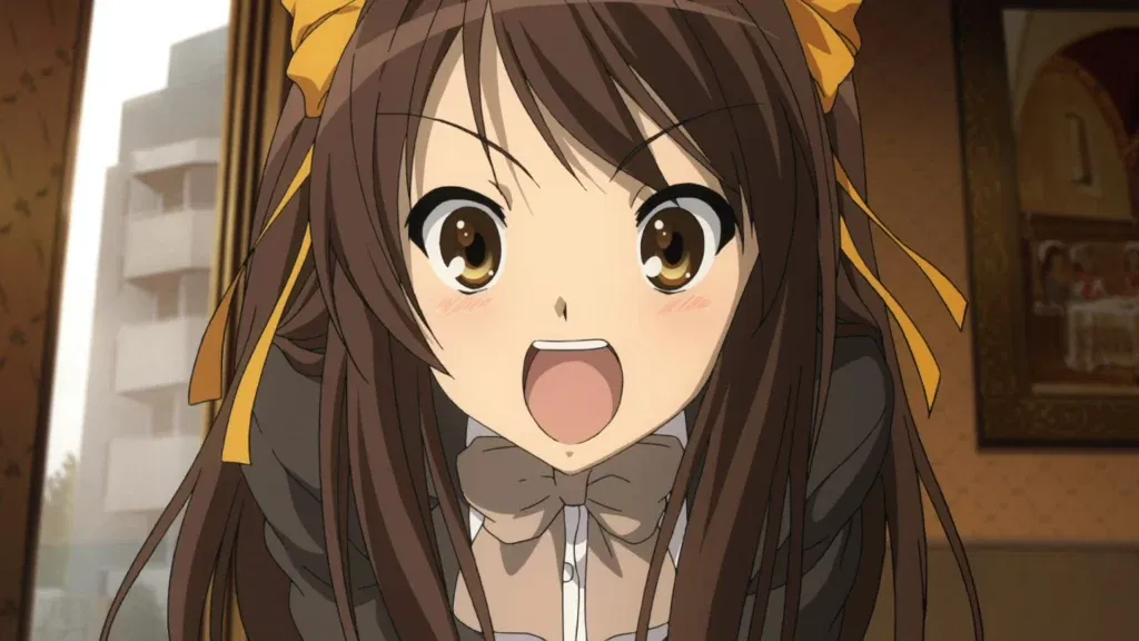 Haruhi is excited in her new winter uniform