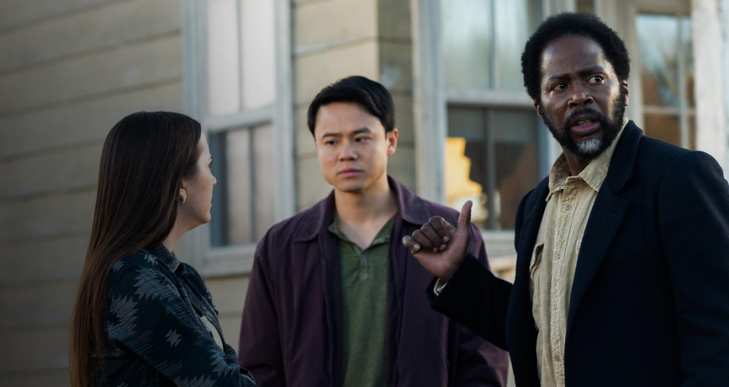 Harold Perrineau, Hannah Cheramy, and Ricky He in From (2022)
