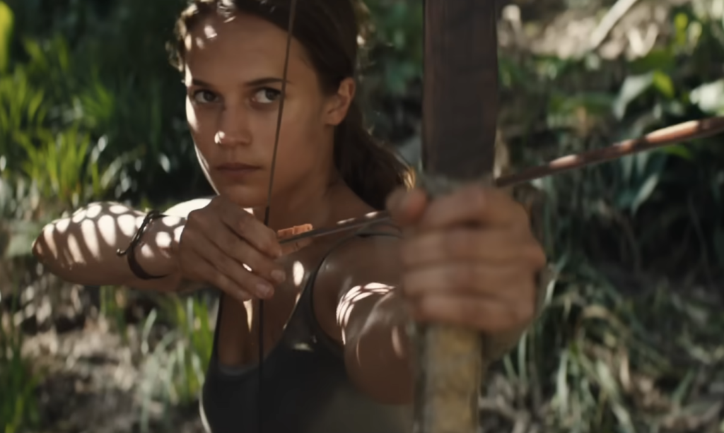 Lara Croft using a bow and arrow 