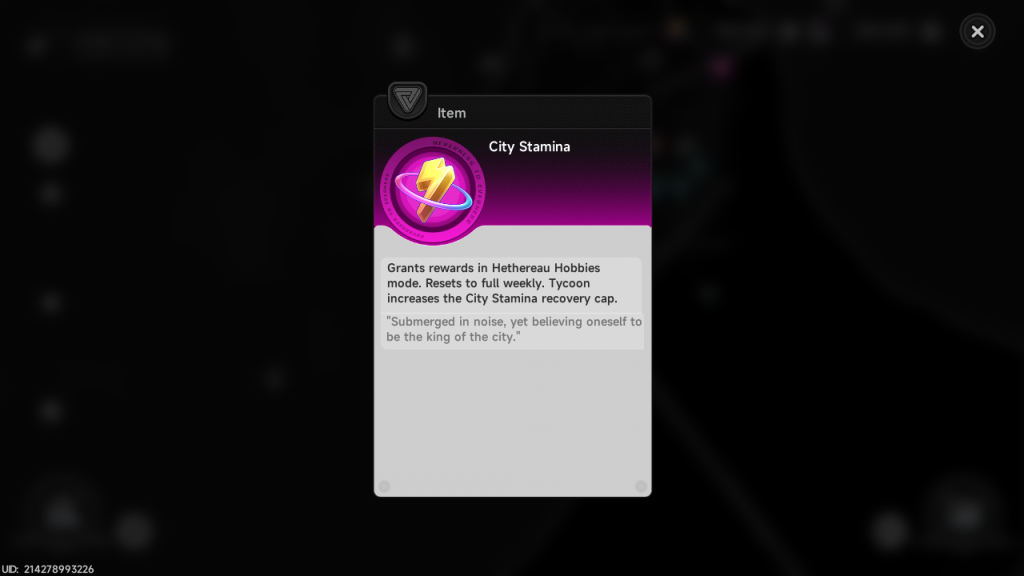 neverness to everness city stamina