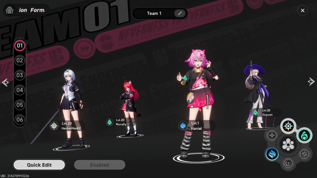 neverness to everness team HUD