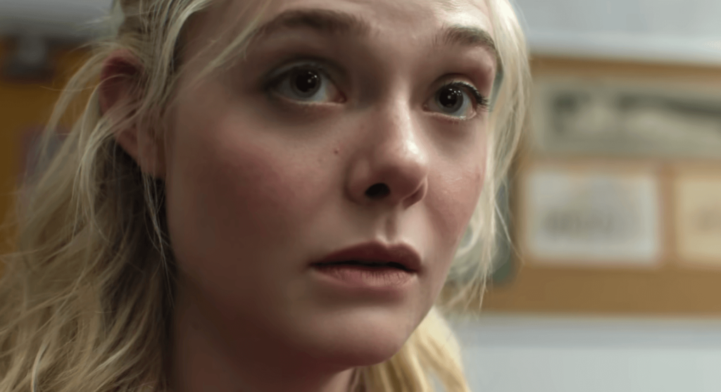 Elle Fanning with blonde hair in an Apple TV show 