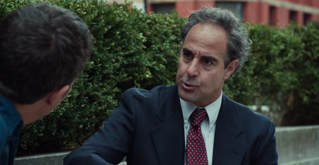 Stanley Tucci as Mitchell Garabedian in Spotlight talking to Mark Ruffalo's character