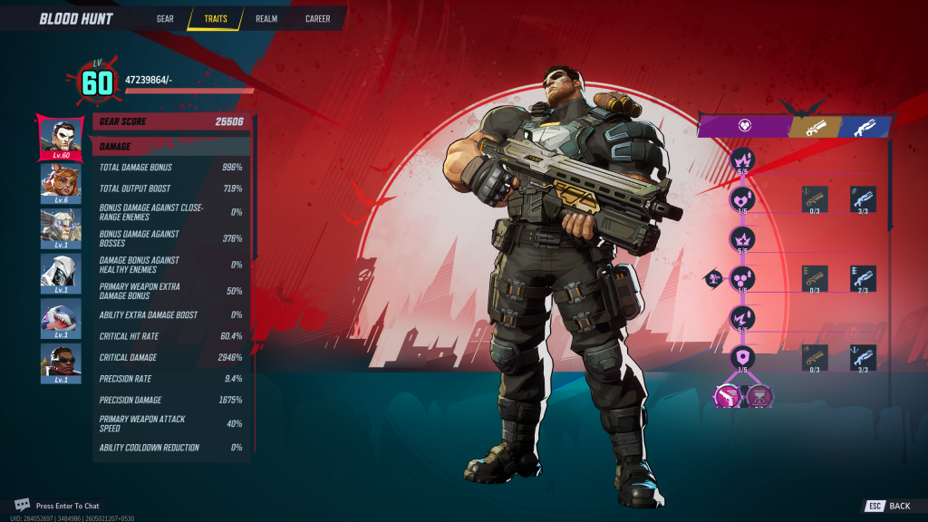 Marvel Rivals Blood Hunt screenshot showing The Punisher's Ability Traits menu.