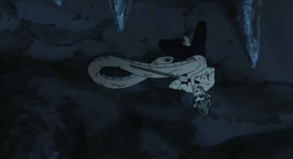 kabuto using great waterfall or giant water fall jutsu in naruto