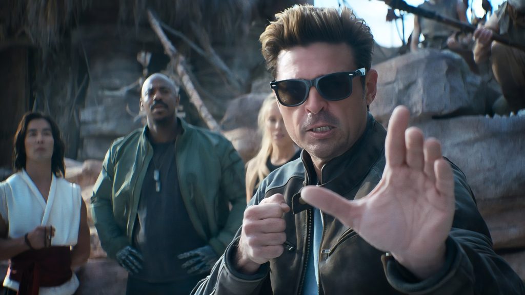 Karl Urban, Mehcad Brooks, Jessica McNamee, and Ludi Lin in Mortal Kombat 2