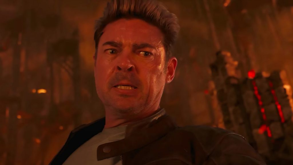 Karl Urban wearing a black blazer in Mortal Kombat 2
