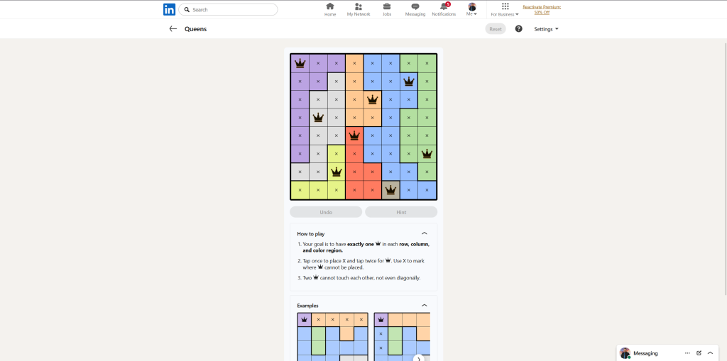 A screenshot of the daily LinkedIn Games.