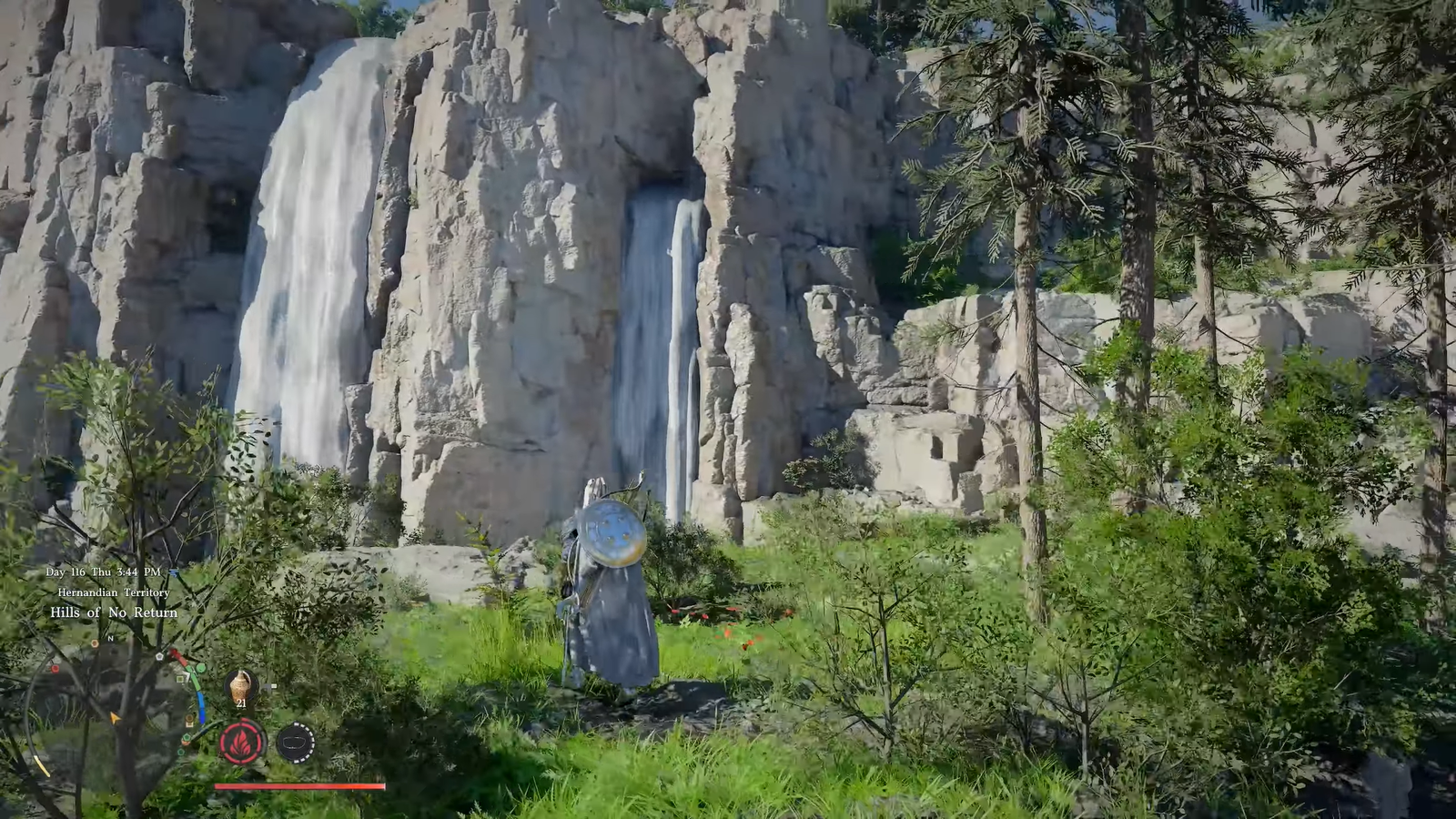 Twilight Grotto waterfall in Crimson Desert.