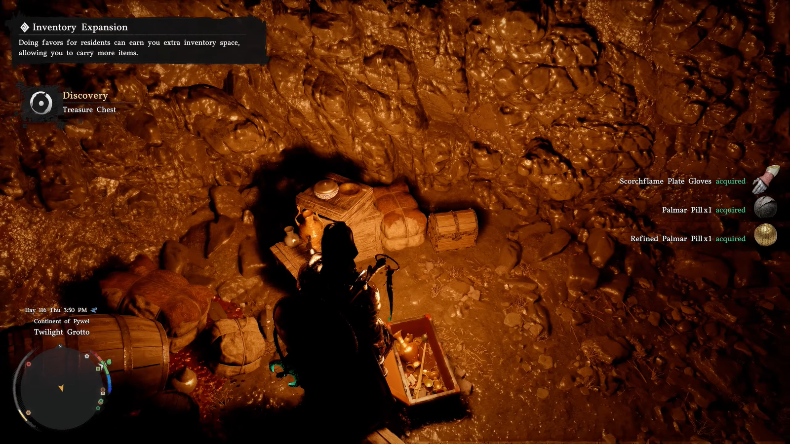 Treasure Chest inside the waterfall cave in Crimson Desert.