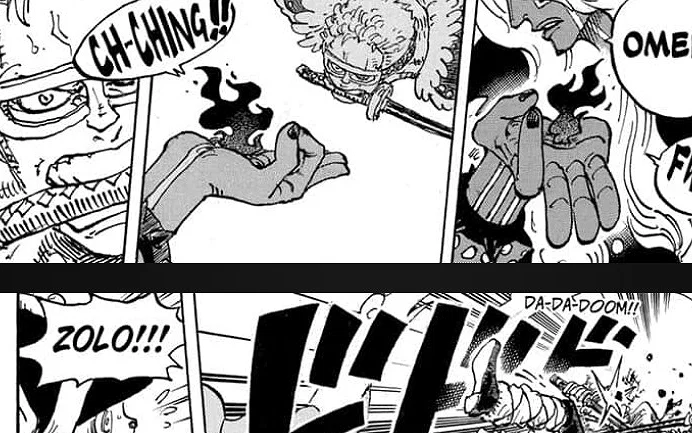 Imu using his "Omen" ability against Zoro in One Piece.