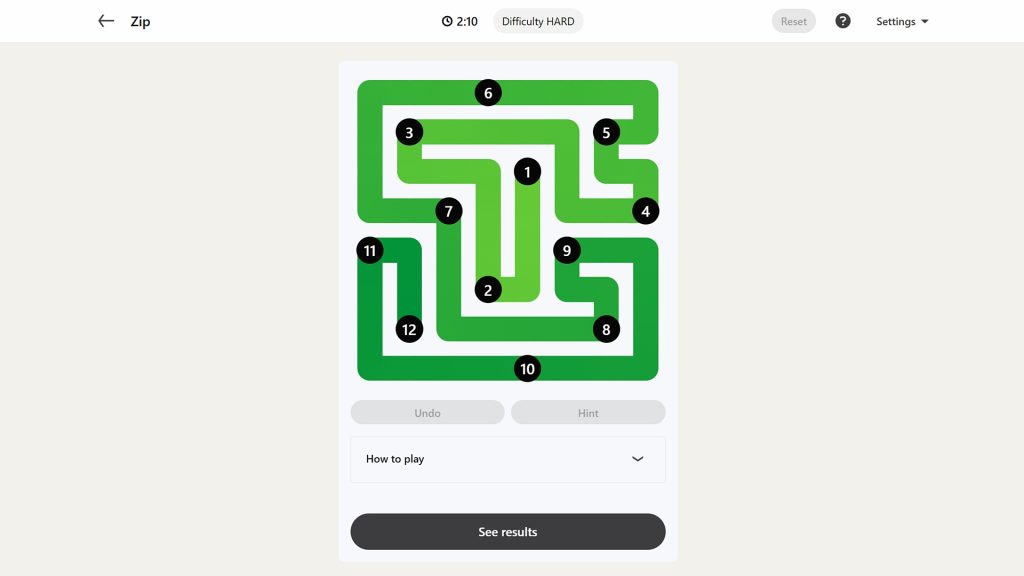 LinkedIn Games screenshot showing the solution for the daily Zip puzzle on May 9, 2026. 